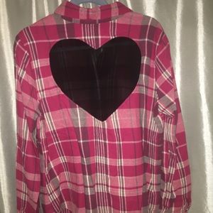 Plaid blouse. Sheer black heart on back